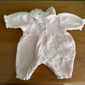 Vintage Pink Lace Trim Baby Bodysuit 0-3m